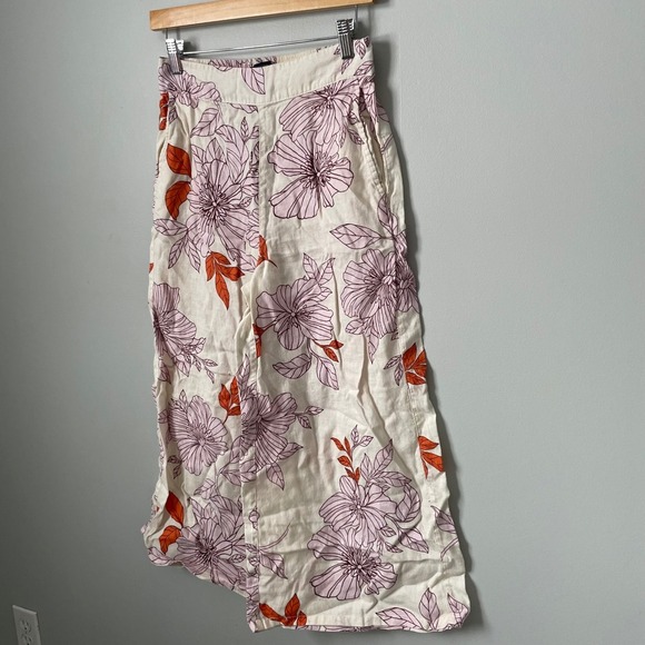 RACHEL Rachel Roy Floral Wide Leg Pants Cream Orange 100% Linen Women's Small - Picture 3 of 8